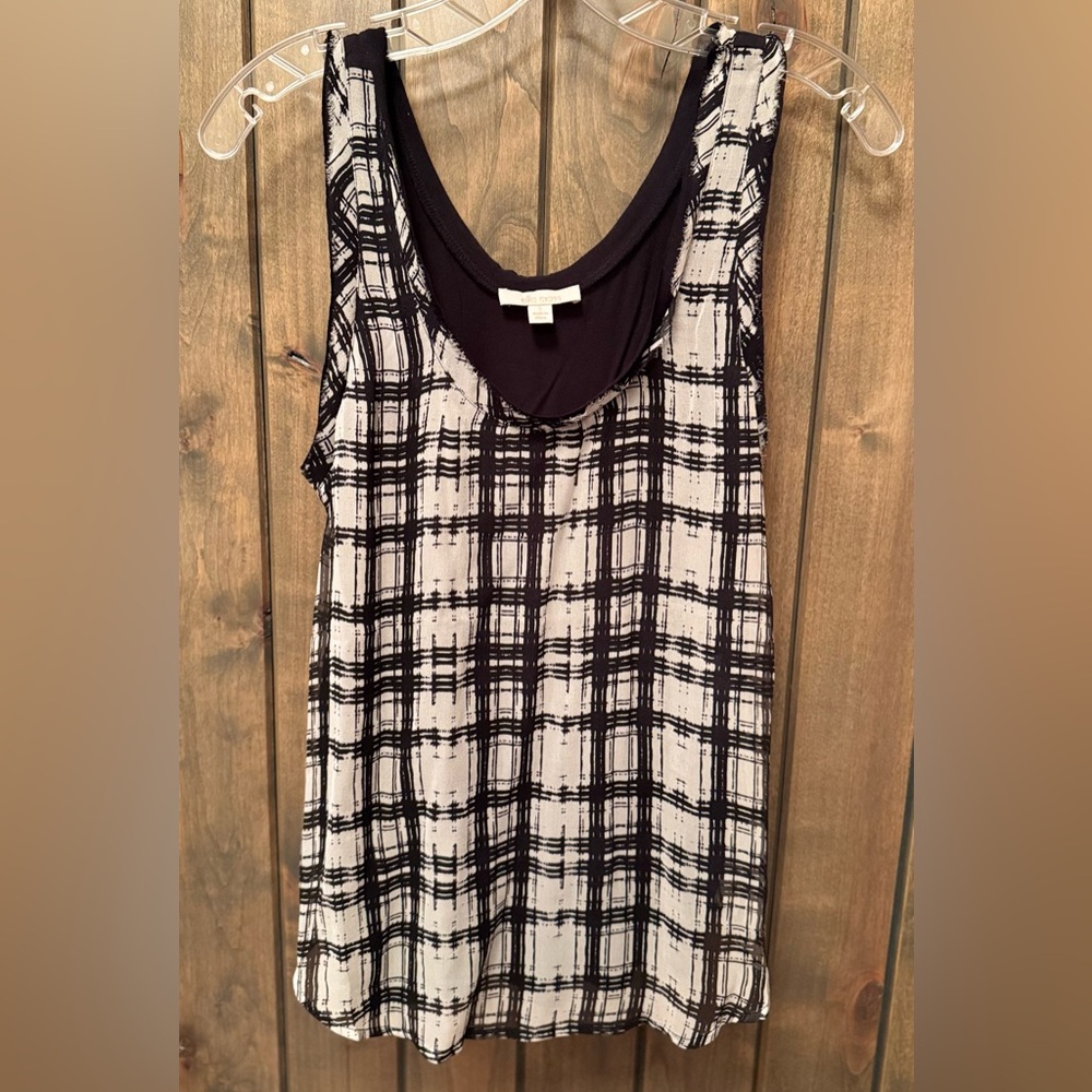 Ella Moss Silk Black and Soft Grey Plaid Tank Top